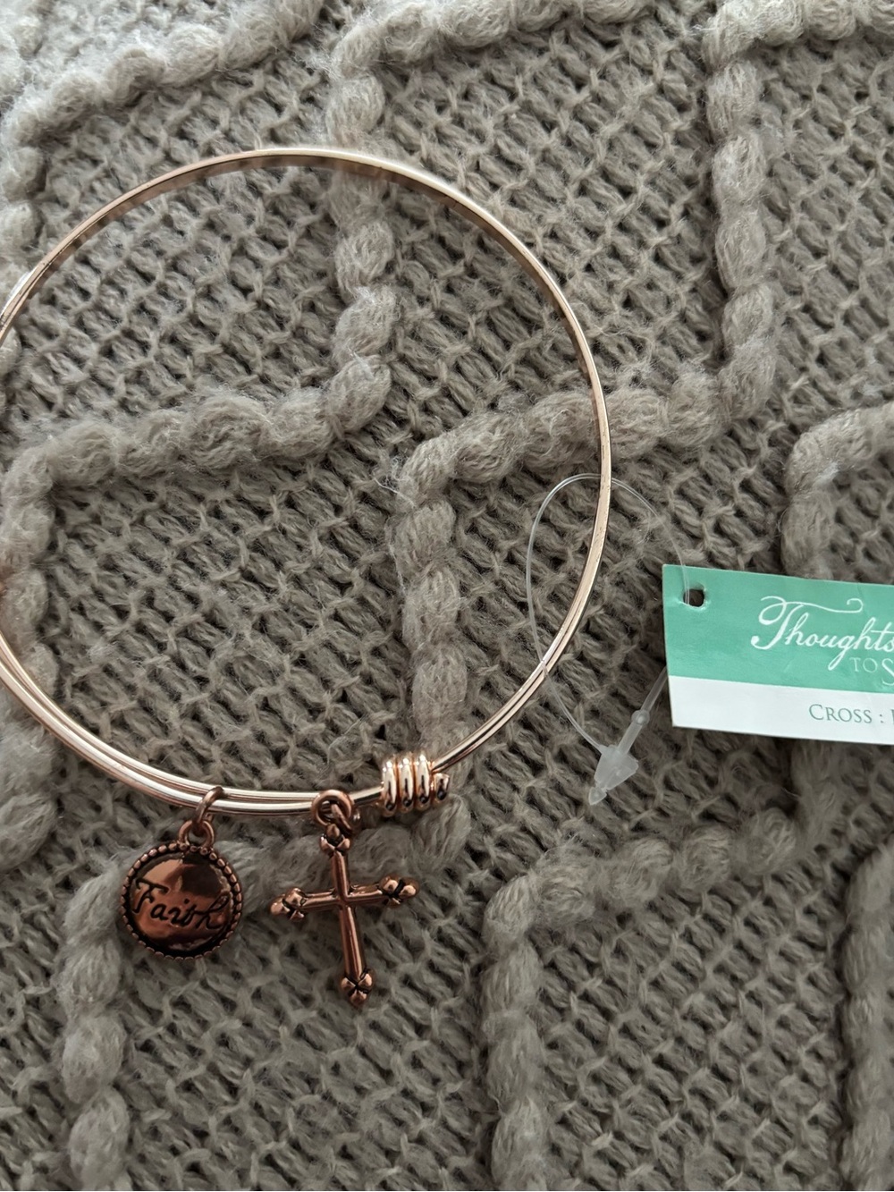 Thoughts Rose Gold 'Faith' Cross Charm Bangle Bracelet